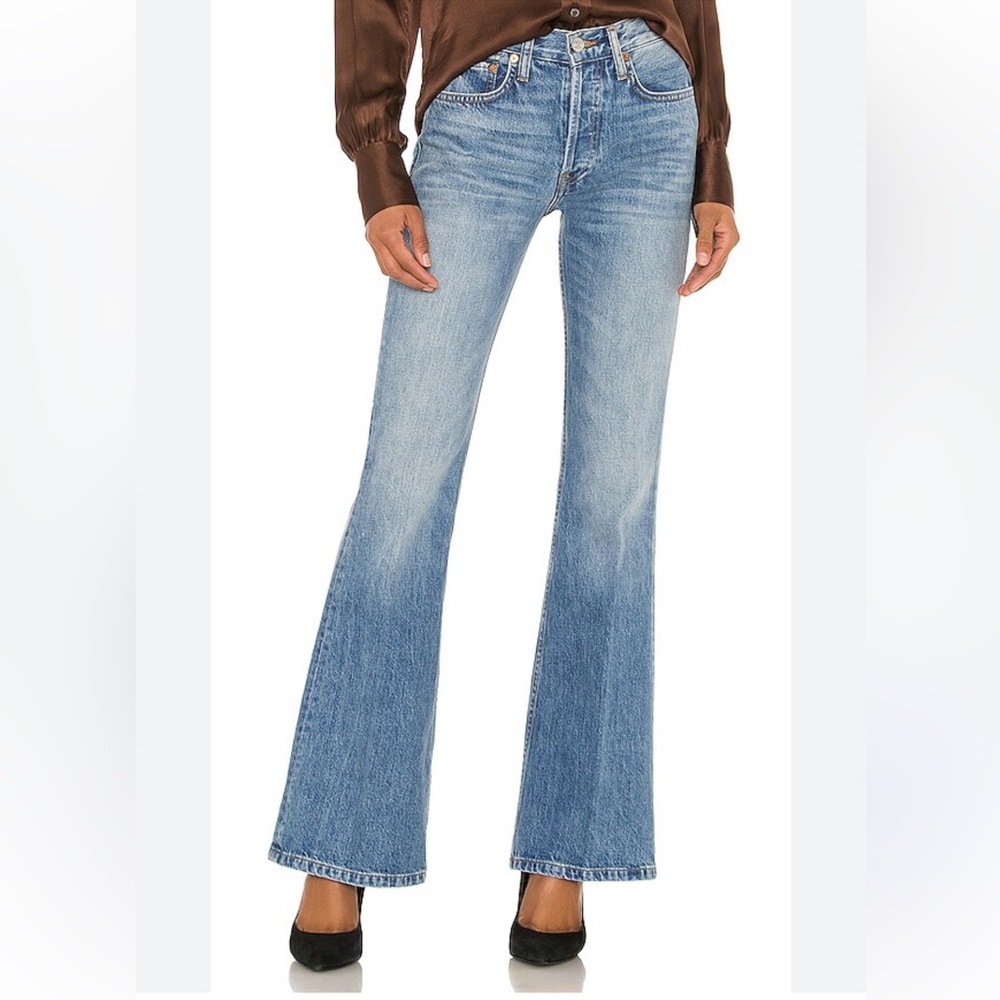 RE/DONE Womenโs Denim Jeans High Break Flareโ in Vintage Blue Size 29